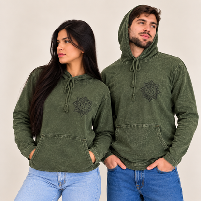 Camisa con capucha mediana lavada a la piedra con bolsillo canguro - Verde azulado vintage