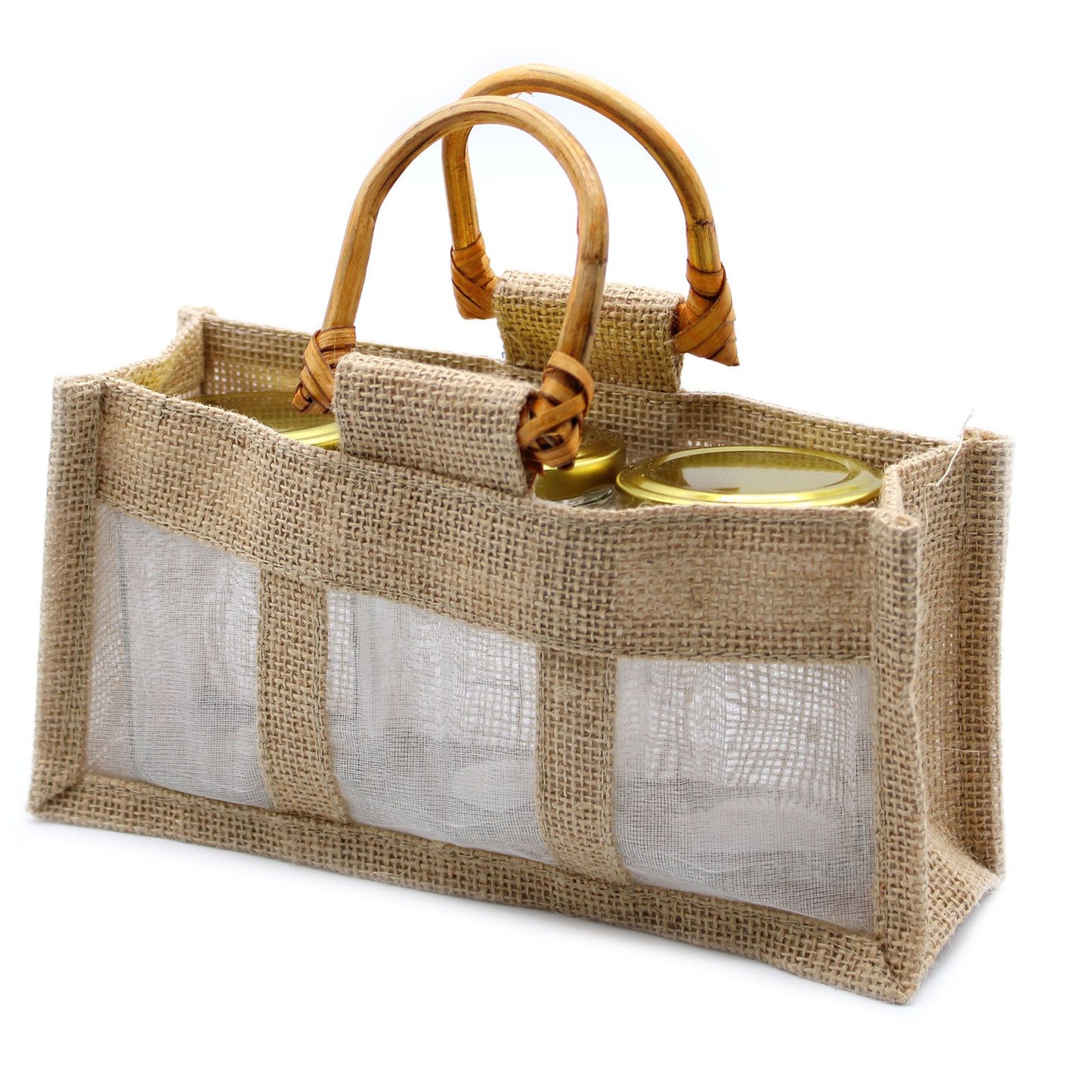 Bolsa de Regalo con Ventana de Yute Puro y Algodón - 3 Ventanas