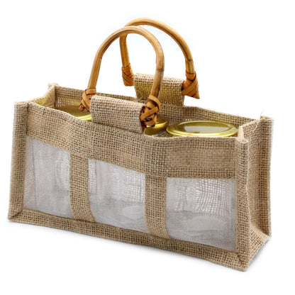 Bolsa de Regalo con Ventana de Yute Puro y Algodón - 3 Ventanas