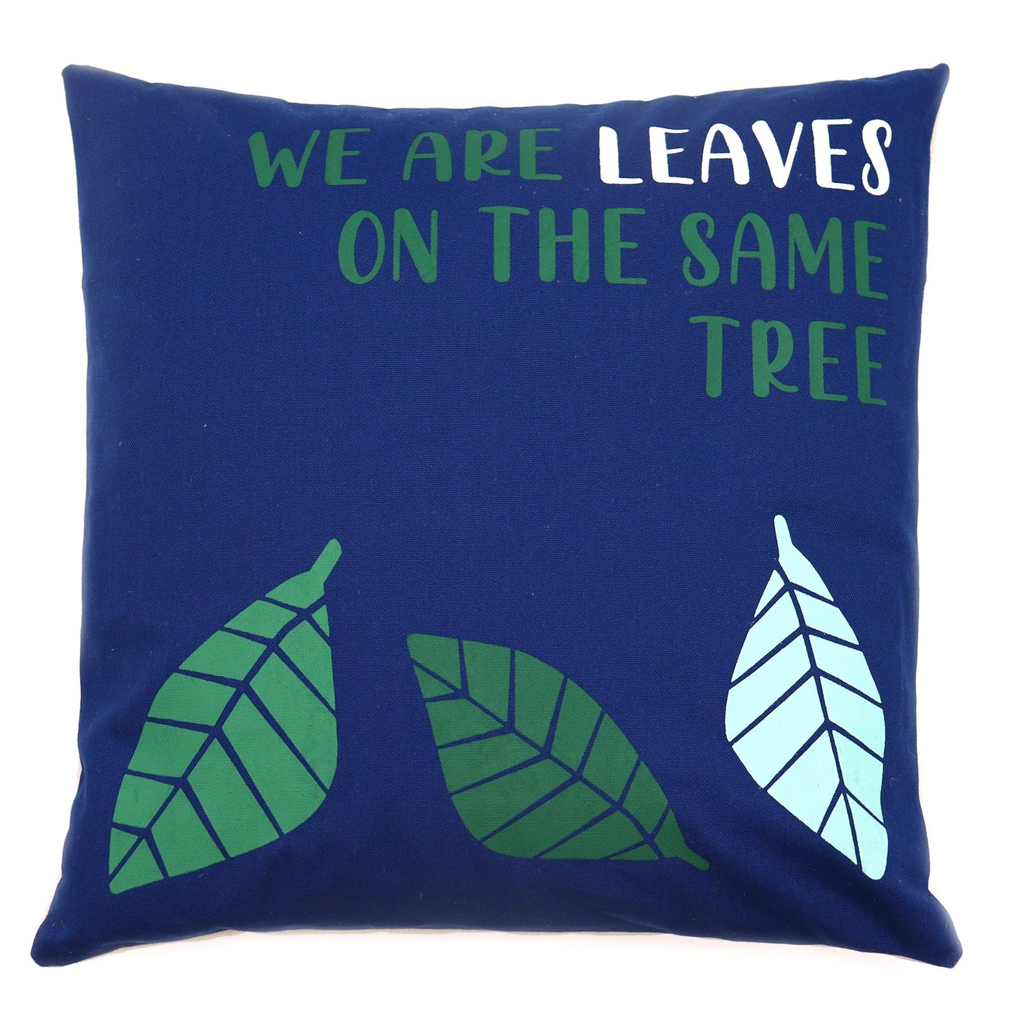 Housse de coussin en coton imprimé - We Are Leaves - Jaune, bleu et naturel