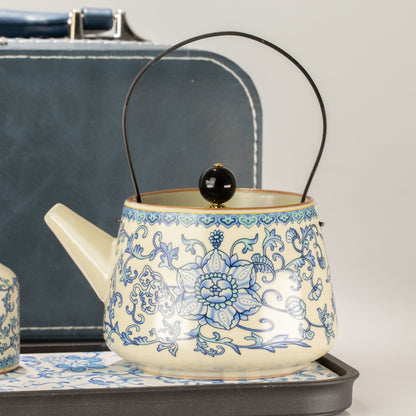 Conjunto de tetera de viaje y dos tazas - China Ru Azul