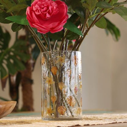 Grand vase bougeoir en verre floral naturel - Rose (19 x 11 cm)