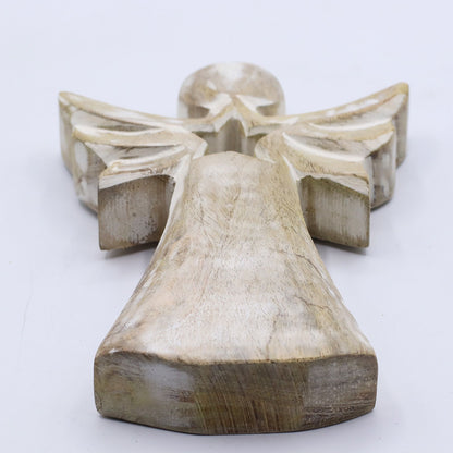 Ángel de Madera de Mango - Acabado Blanqueado con Estrella Calada - 18 cm