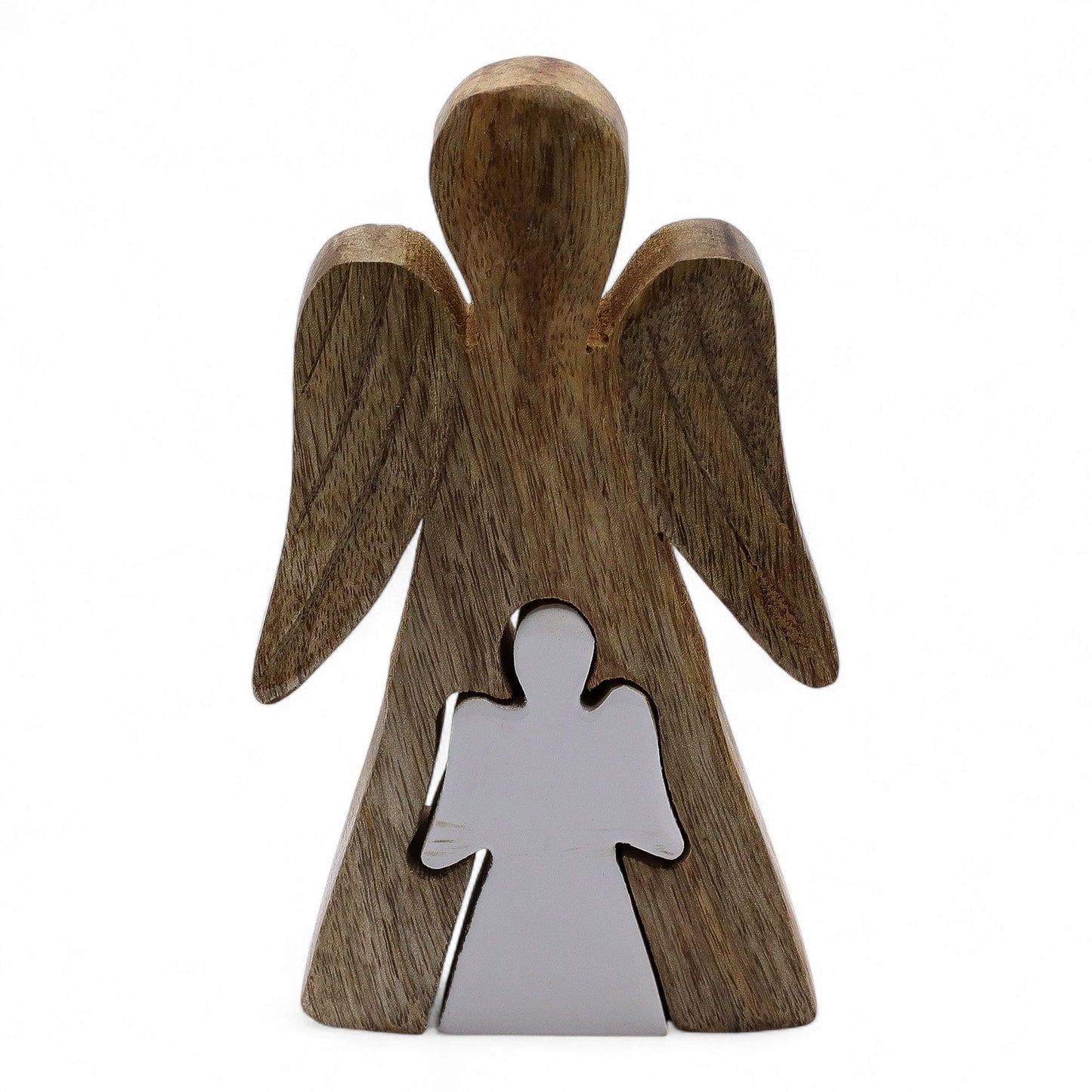 Ángel de madera de mango en ángel - Esmalte blanco - 15 cm
