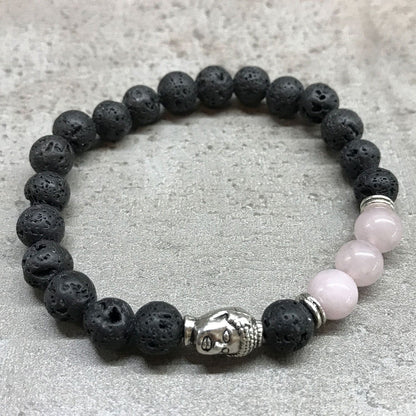 Lavastein Armband - Buddha - Rosenquarz