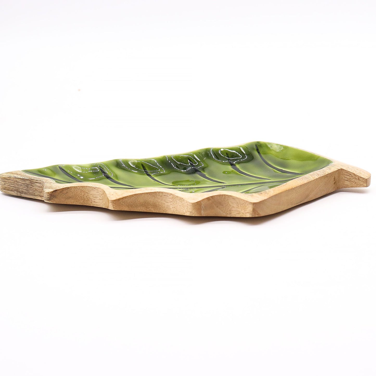 Lost in the Woods - Holzschale mit glasierten Blättern - 33 x 17 cm