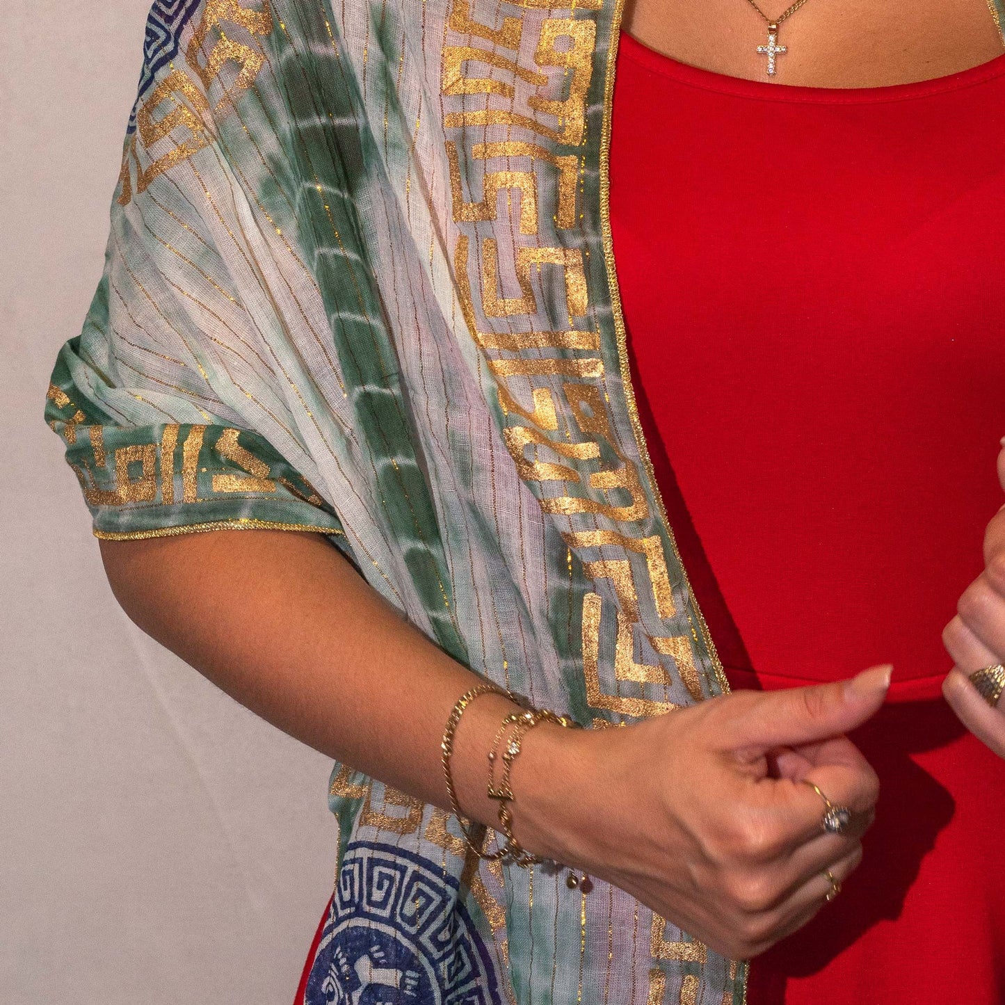 Nomad Sari Été Marbella Foulard imprimé - Vert avec Or (180x50cm)