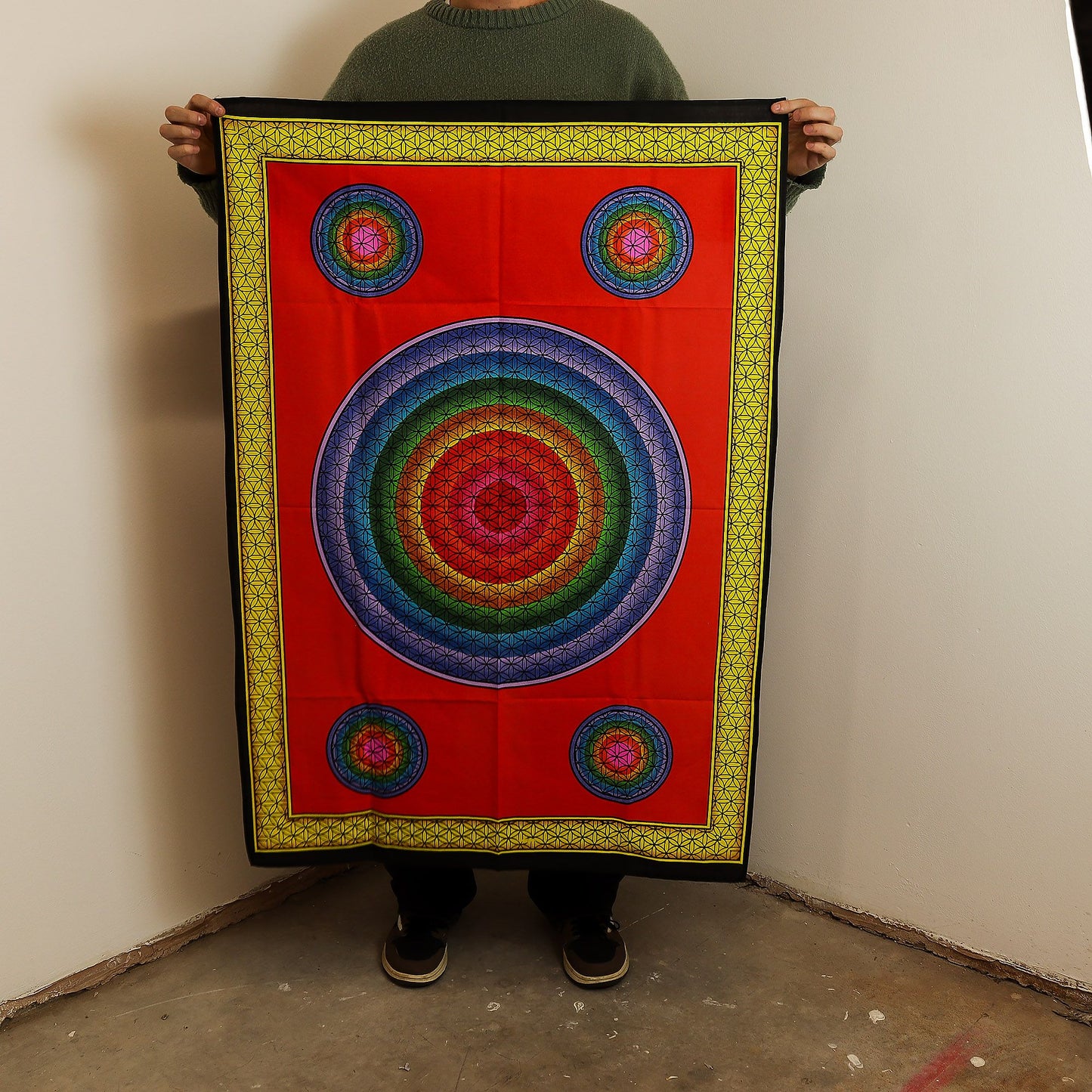 Arte de pared de algodón (70x110 cm) - Cinco Flores de la Vida