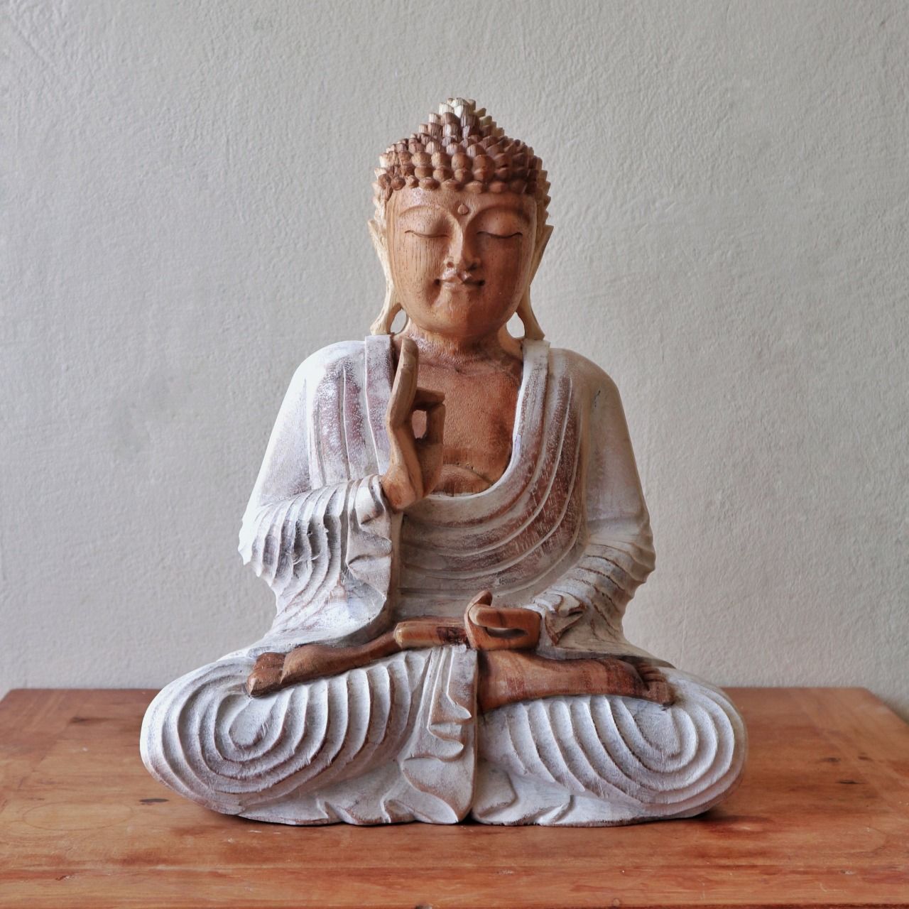Estatua de Buda blanqueada - 30 cm Transmisión de enseñanza