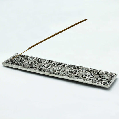 Langer Chakra-Räucherstäbchenhalter, poliertes Aluminium, 23 cm