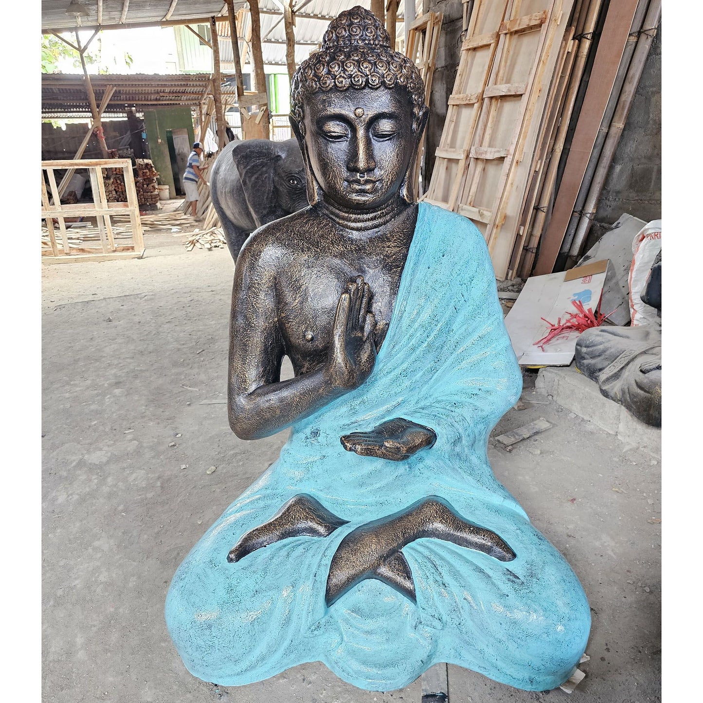 Gran Buda de Turquesa y Piedra Meditación en Stupa - 1.5m
