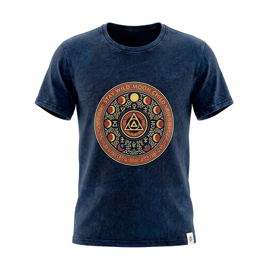 Nomad Sari T-Shirt aus gewaschener Baumwolle - Stay Wild, Moonchild - Blau - Klein