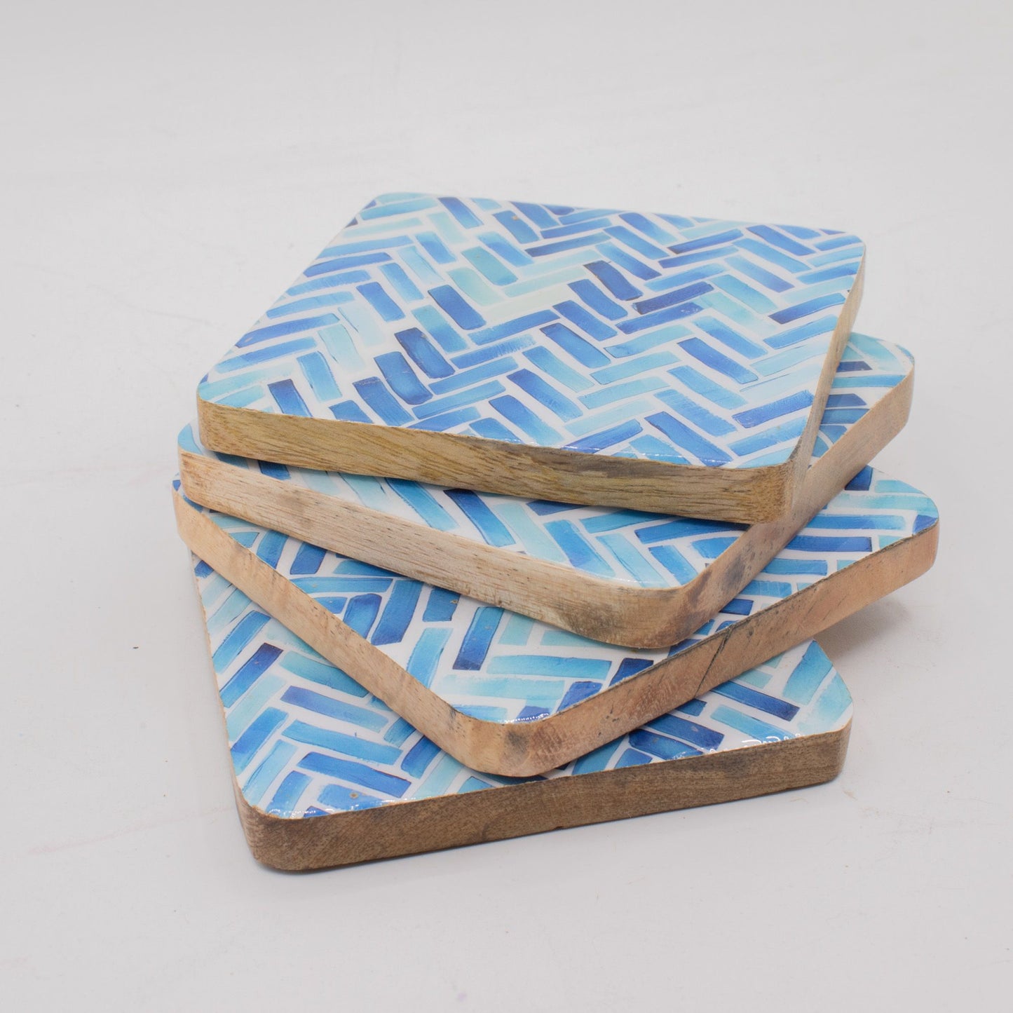 Conjunto de 4 posavasos cuadrados -  rayas azules