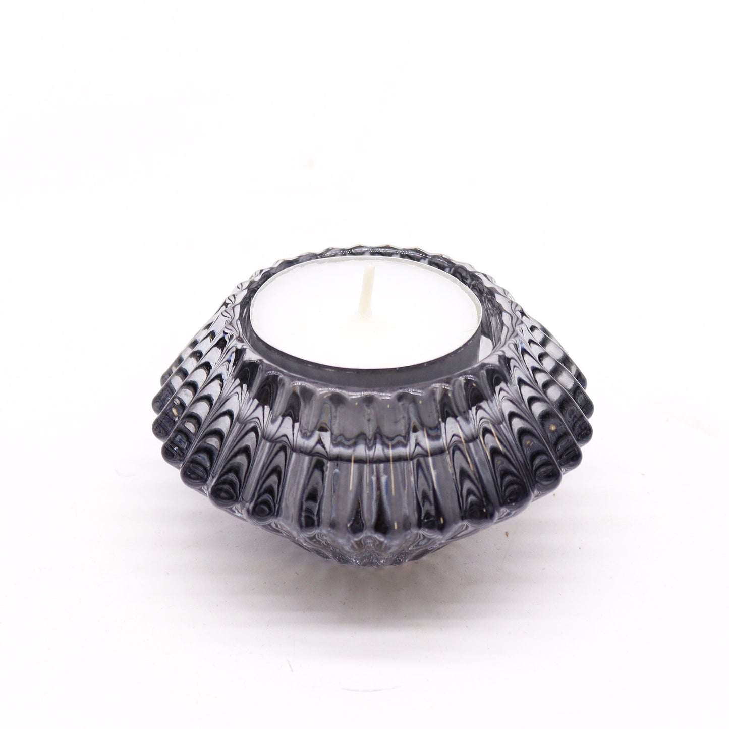 Portavelas reversible con diseño de flor para cena / vela de té - Gris medianoche