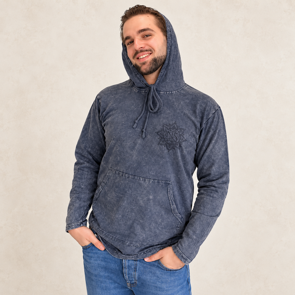 Camisa con capucha pequeña lavada a la piedra con bolsillo canguro - Lavanda polvorienta