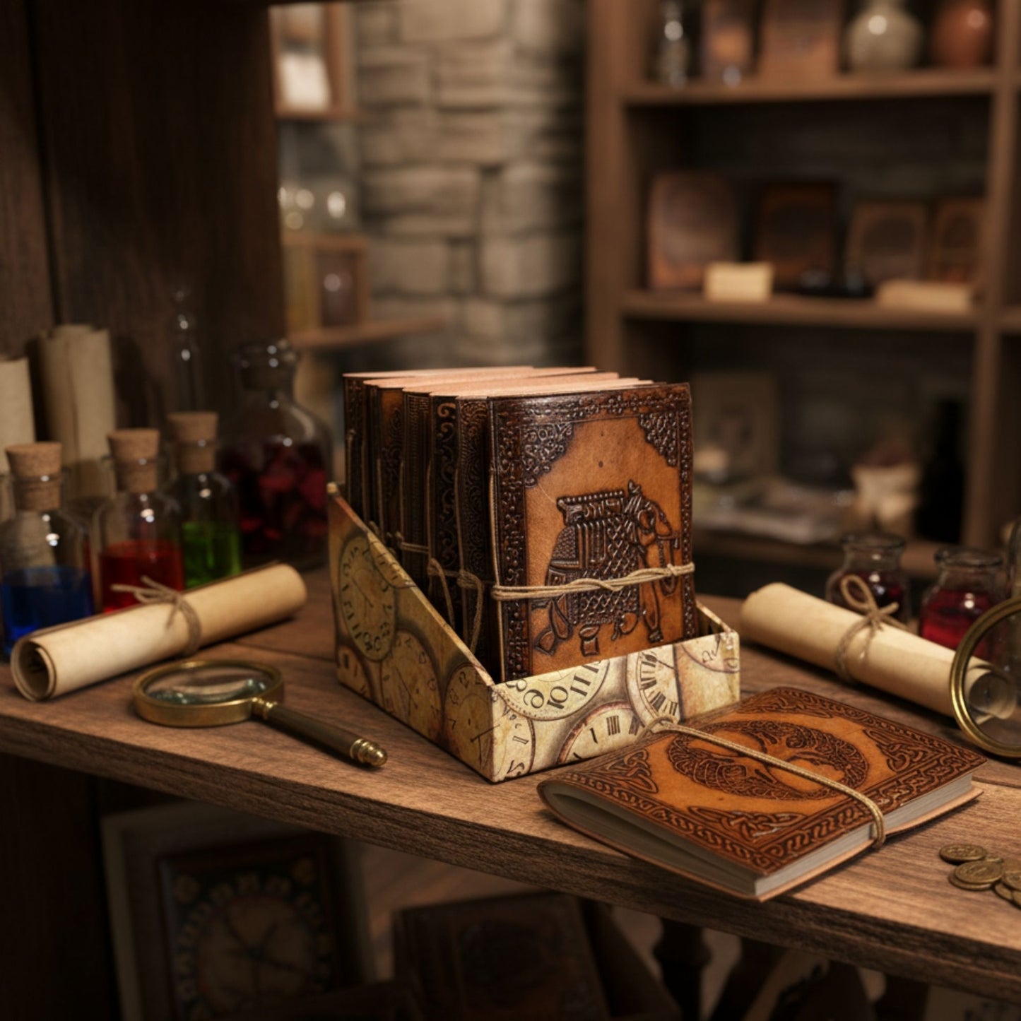 Verschiedene Notizbücher aus Leder im Esoterik-Stil (6 x 4,5 Zoll) – Vitrine