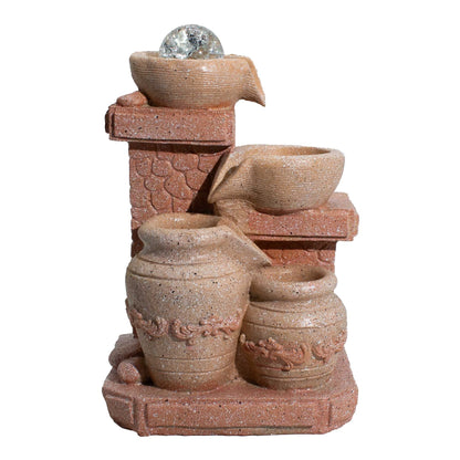 Tischbrunnen - 19x14x27cm - Kaskaden-Töpfe, mediterraner Stil