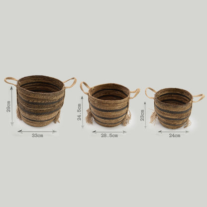Große Körbe aus Bananenblatt und Seegras – naturfarben braun – 3er-Set