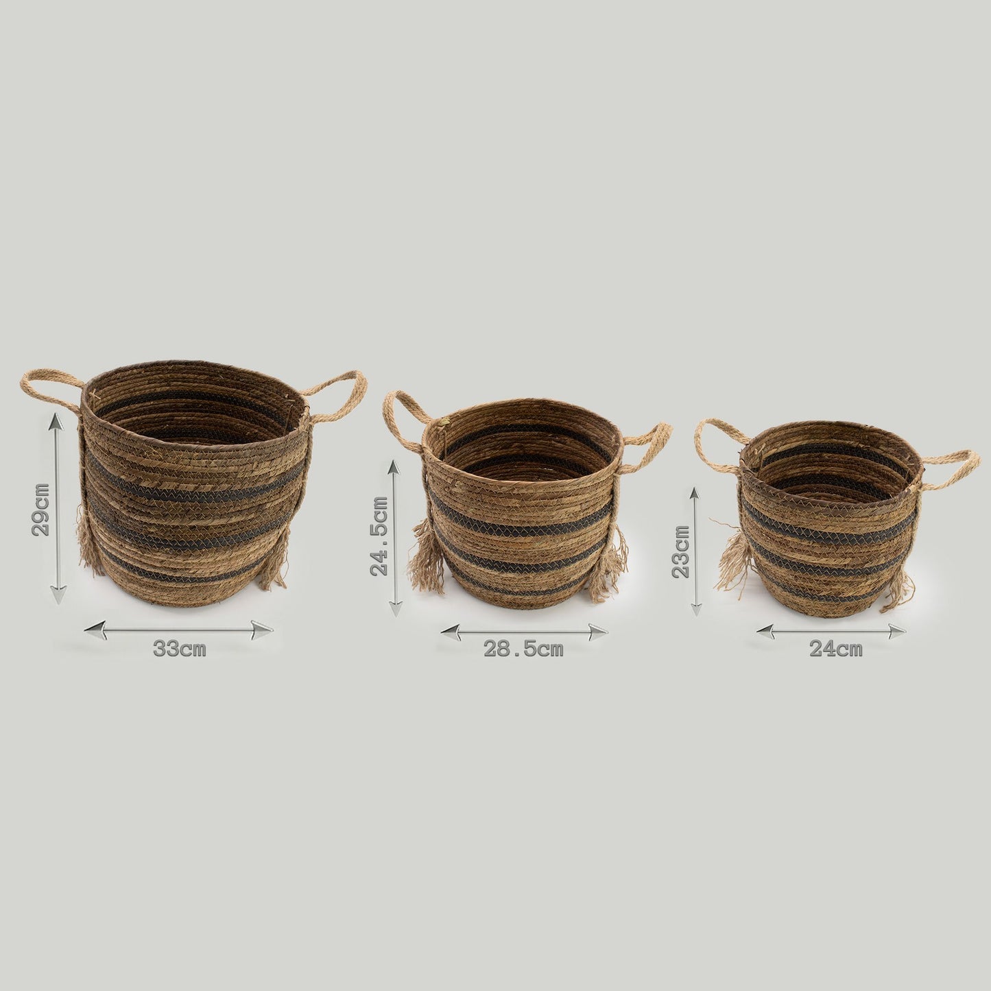 Große Körbe aus Bananenblatt und Seegras – naturfarben braun – 3er-Set