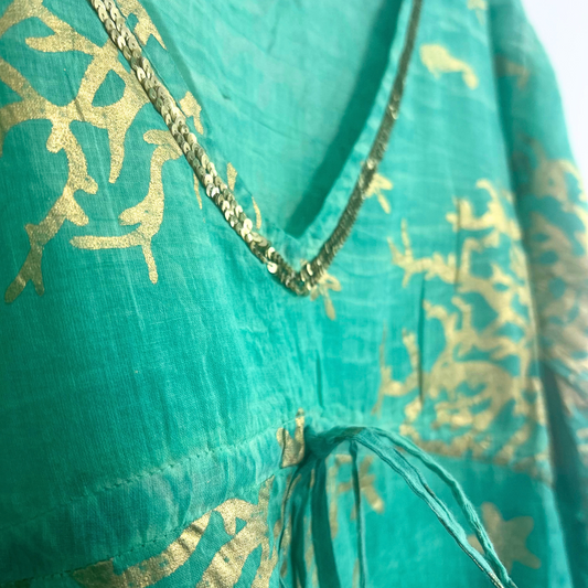 (LXL) Collection Nomad Sari - Robe - Motif corail turquoise et doré