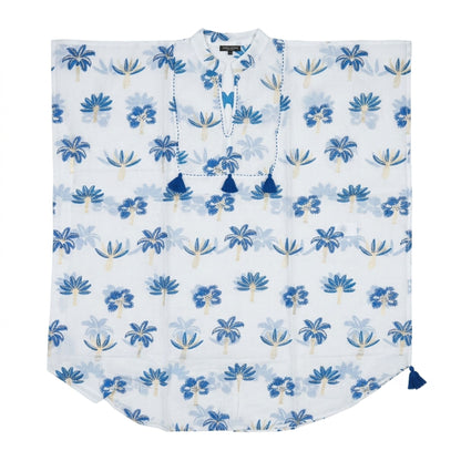 Nomad Sari En la Colección Med - Kaftán - Crema con Bordado Azul y Borlas