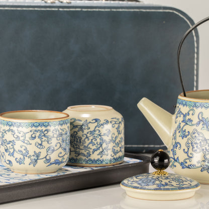 Conjunto de tetera de viaje y dos tazas - China Ru Azul