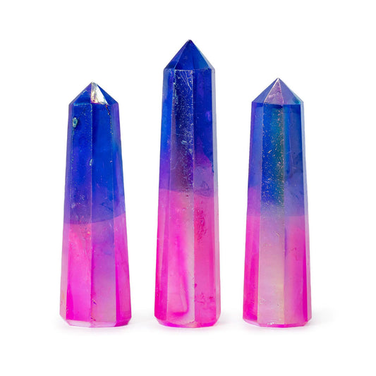 Edelstein-Obelisken ca. 9 cm – Aura-Quarzkristall – Rosa und Blau