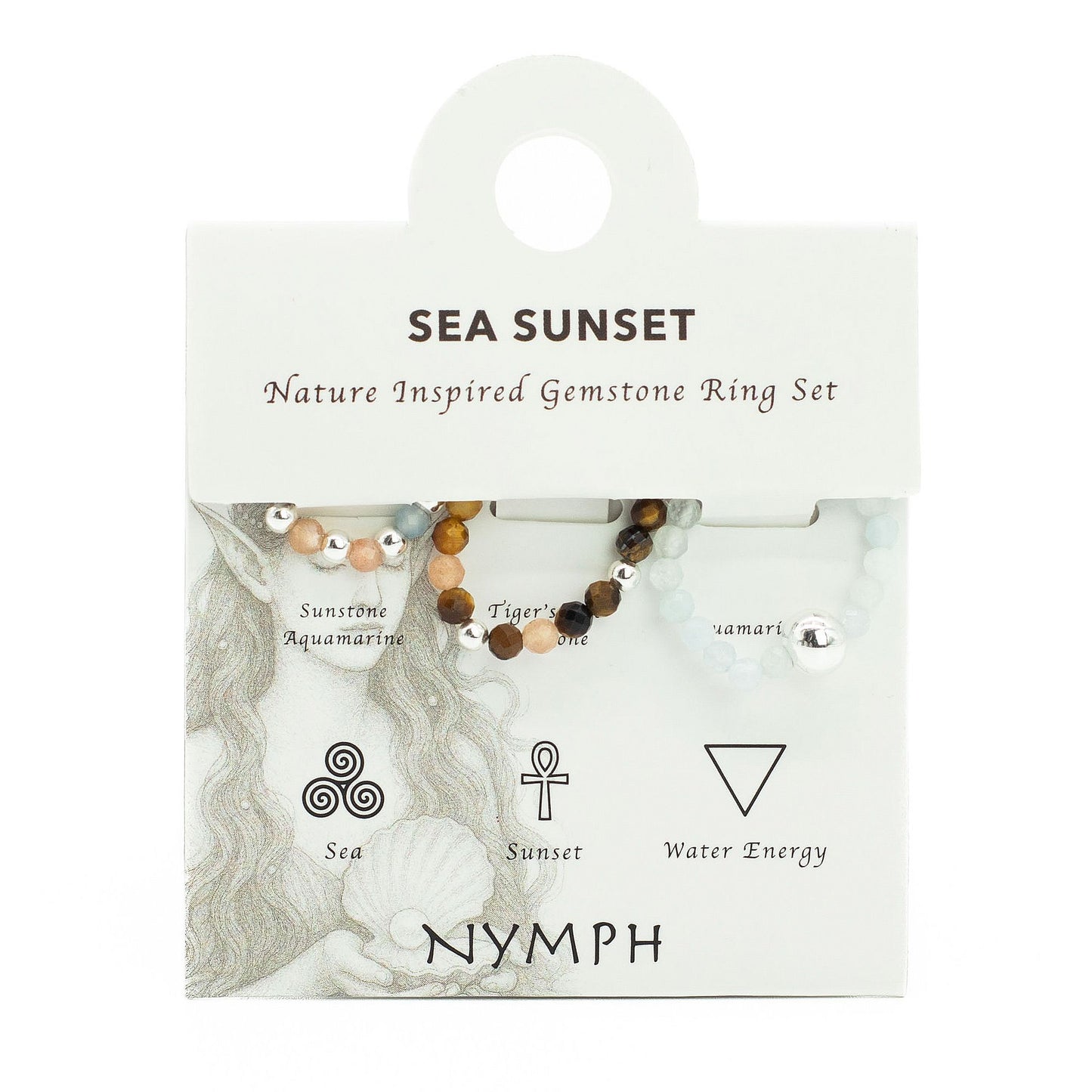 Set aus Ringen mit Elfenjuwelen – Sonnenuntergang am Meer