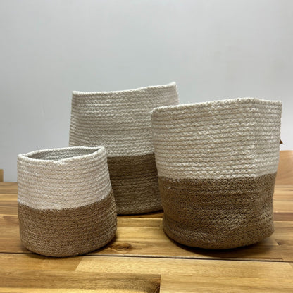 Grand panier en coton et jute 25x25cm Blanc