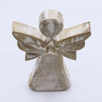 Ángel de Madera de Mango - Acabado Blanqueado con Estrella Calada - 18 cm