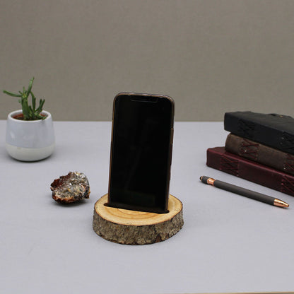 Petit support de téléphone en forme de bûche (fente) - Naturel