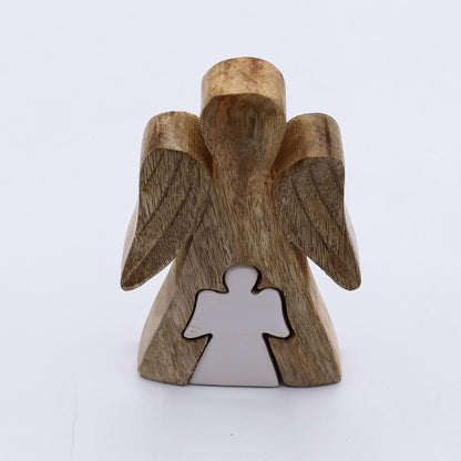 Ángel de madera de mango en ángel - Esmalte blanco - 15 cm