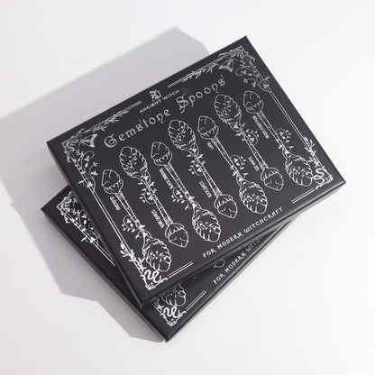 Set de 7 Cucharas de Bruja de Cristal con Piedra Preciosa de Bronce