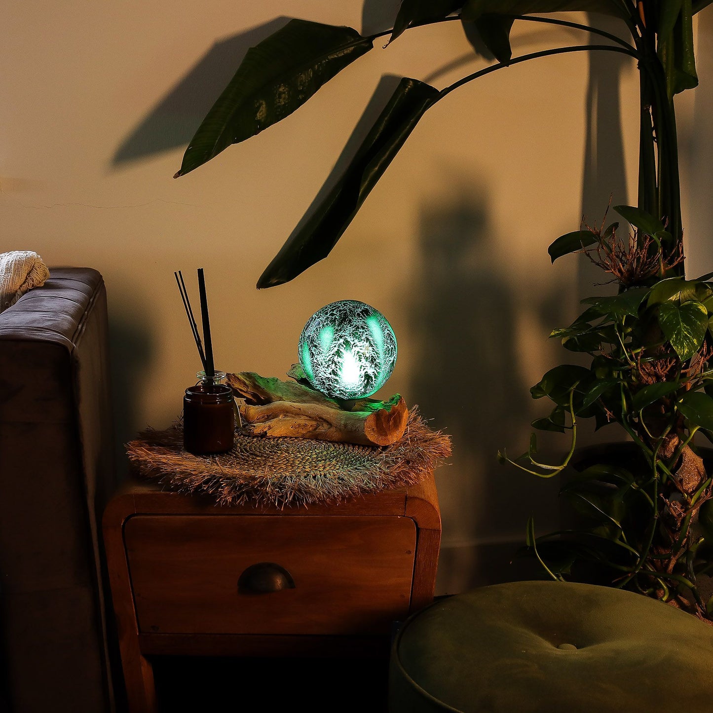 Lampe de table à finition craquelée - Vert émeraude