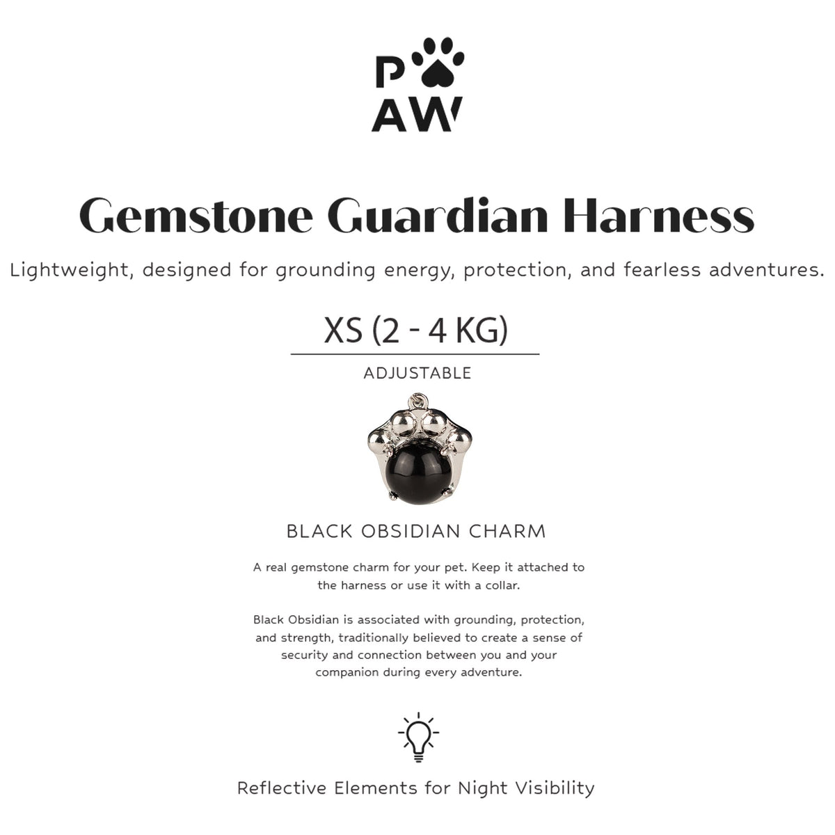 PAW - XS (2-4 kg) Arnés de paso para perros Guardian con malla reflectante - Rock Grey - Black Obsidian Charm