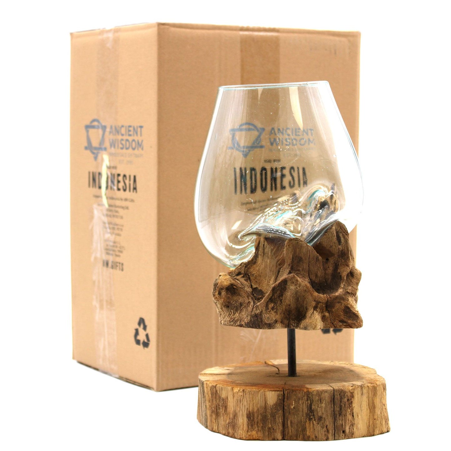 Geschmolzenes Glas auf Holz mit Ständer - Große Schale