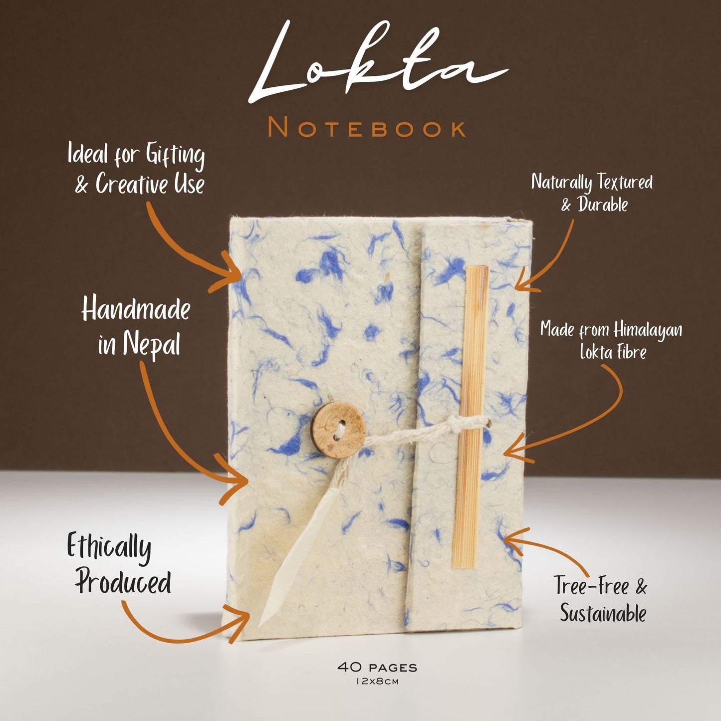 Mini-Lokta-Notizbuch – blaues Baumwoll-Lokta, 40 Blatt