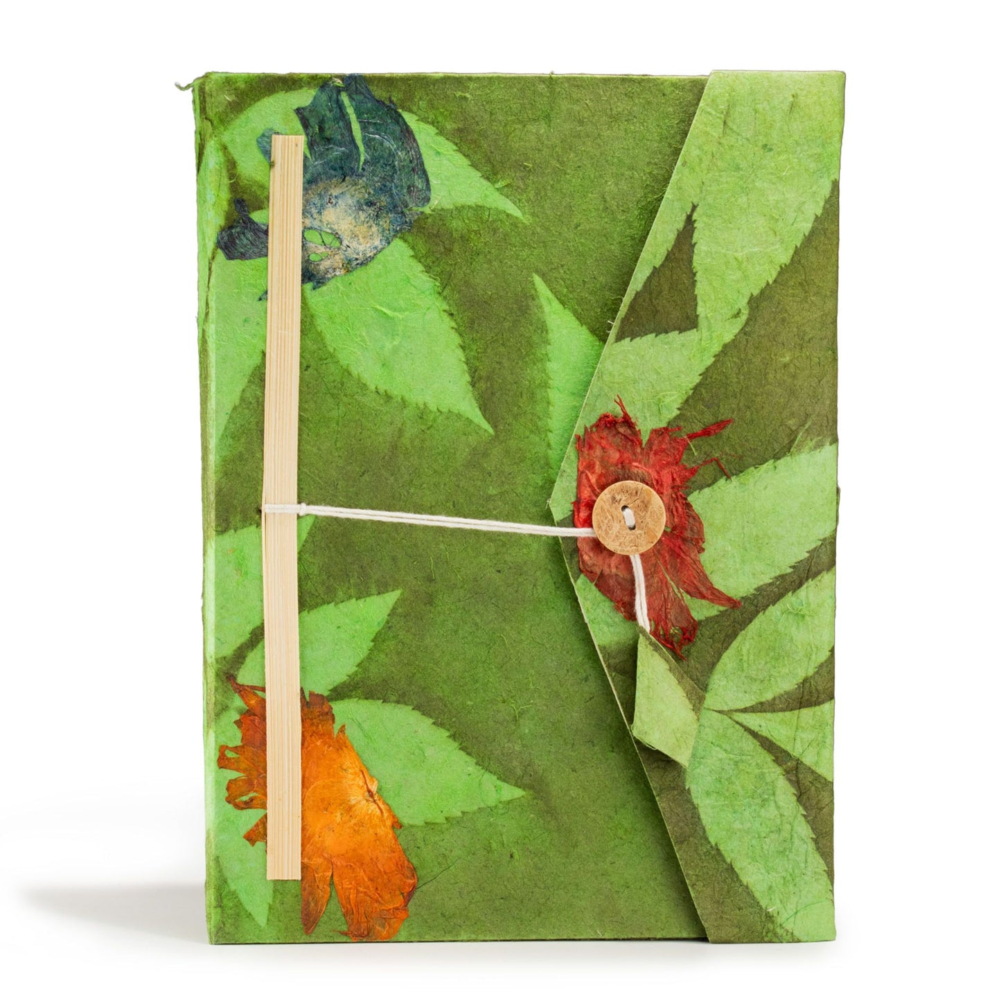 Carnet en papier Lokta au motif floral audacieux – Grand (21x15cm) – 45 feuilles – Marque-page inclus – Vert mousse