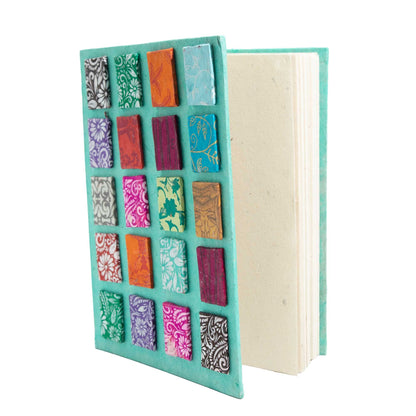 Carnet Lokta Mini Carreaux – Grand (21x15 cm) – 45 Feuilles – Comprend un Marque-page – Turquoise