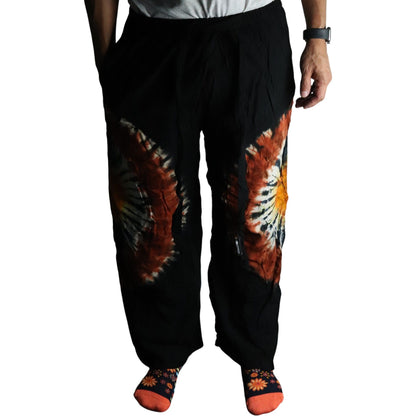 Pantalon de détente style japonais - chocolat noir et orange - L