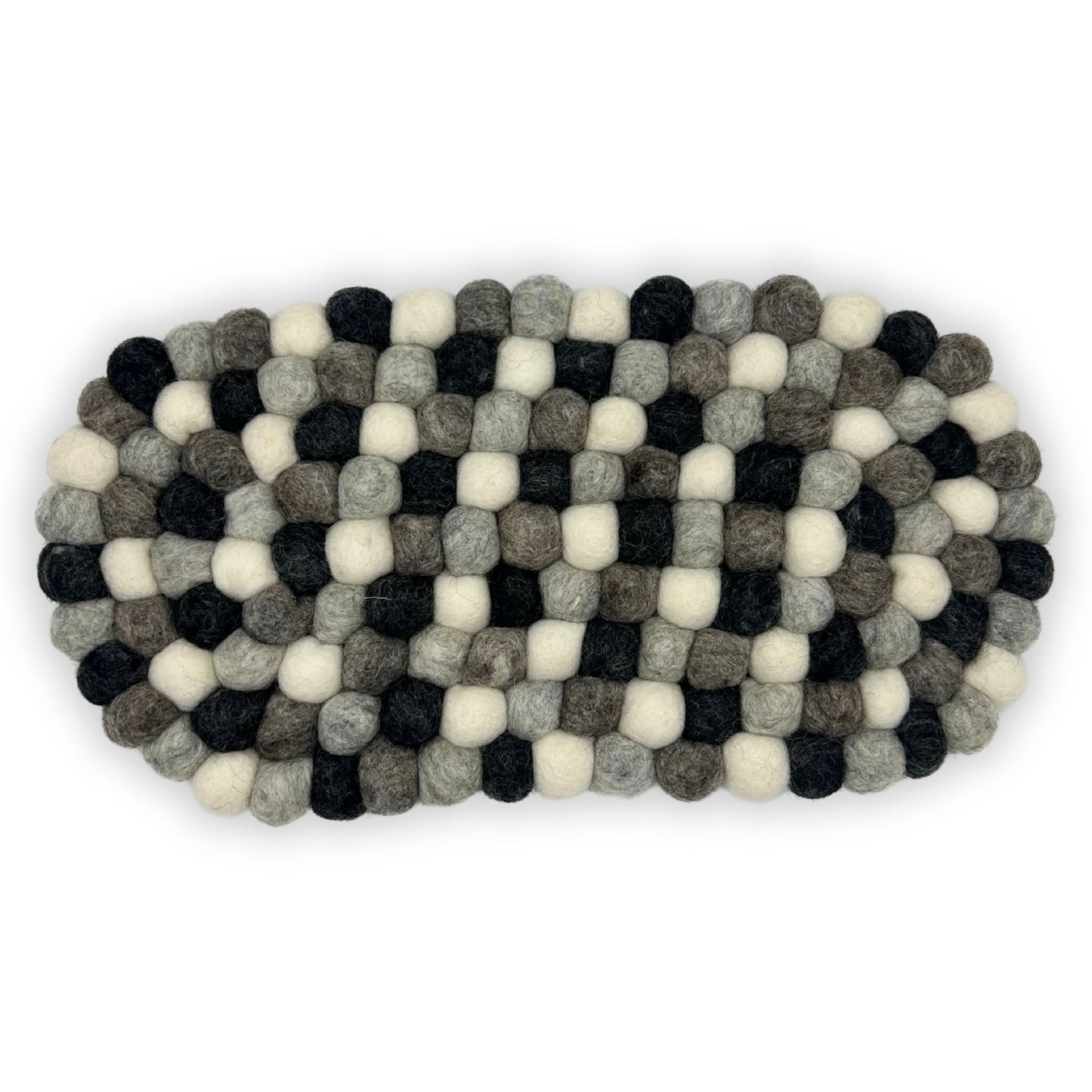 Ovale Filzkugel-Tischset-Matte – 38 x 18 cm, mehrfarbiges Grau