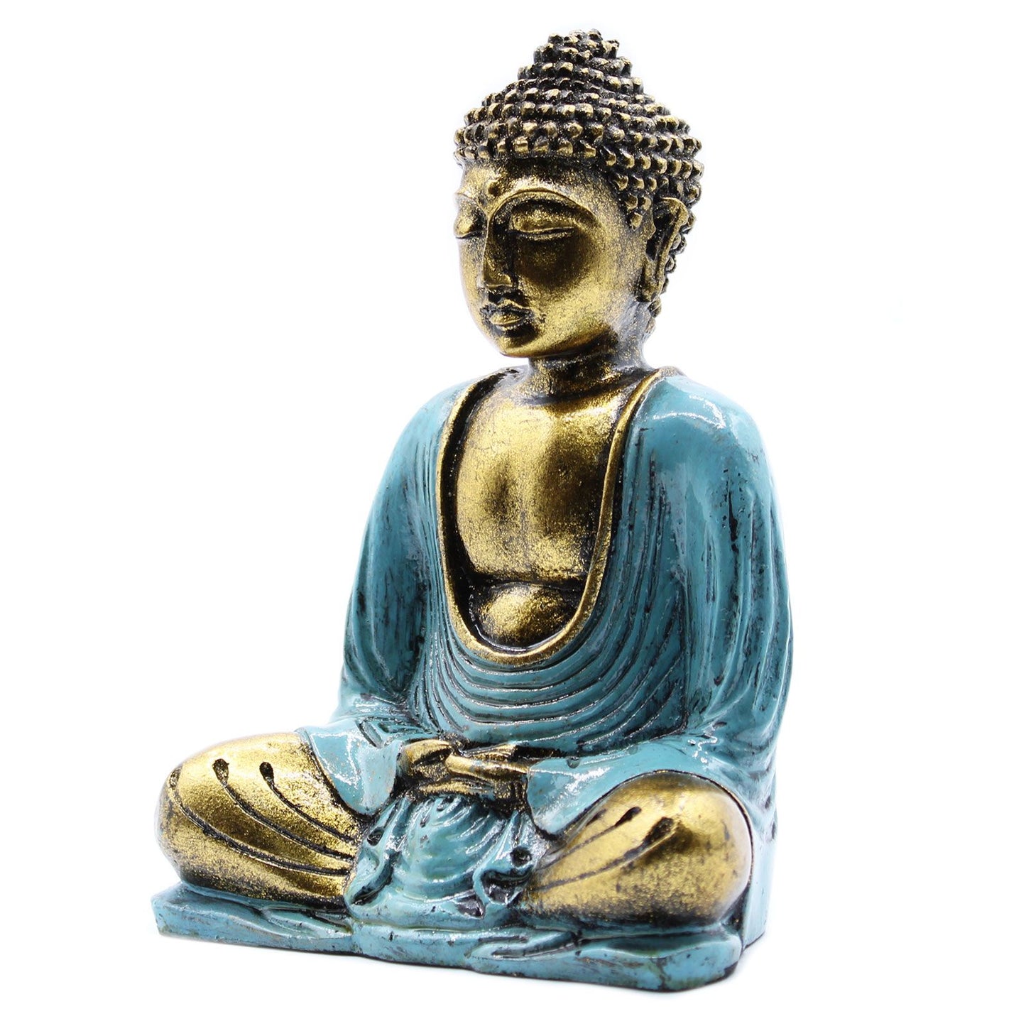 Buddha, Blaugrün und Gold – Mittel