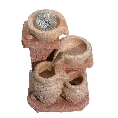 Tischbrunnen - 19x14x27cm - Kaskaden-Töpfe, mediterraner Stil