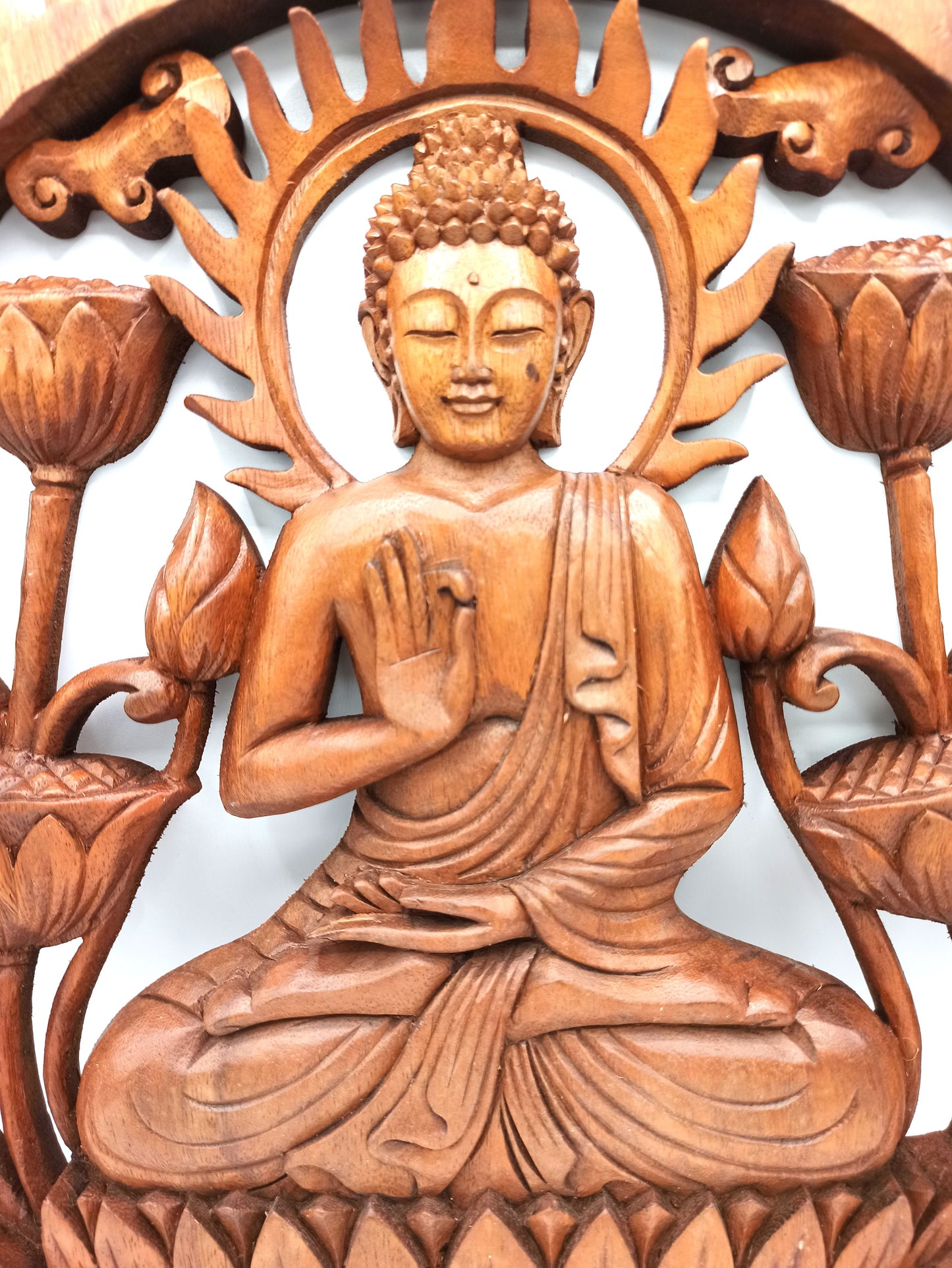 Panneau en bois Bouddha et Lotus - 40 cm