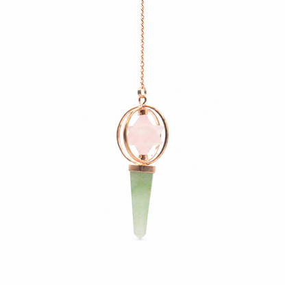 Brújula del Corazón - Estrella Merkaba giratoria de dos piezas en péndulo de cobre - cuarzo rosa y aventurina verde