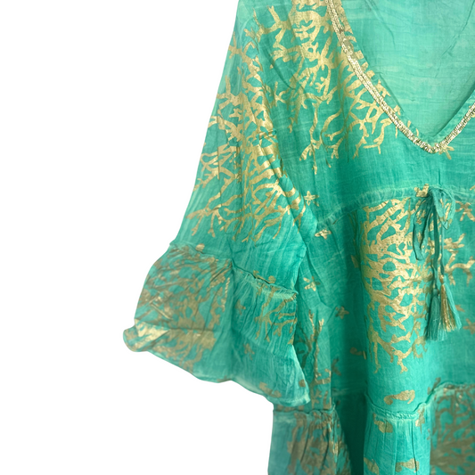 (LXL) Collection Nomad Sari - Robe - Motif corail turquoise et doré