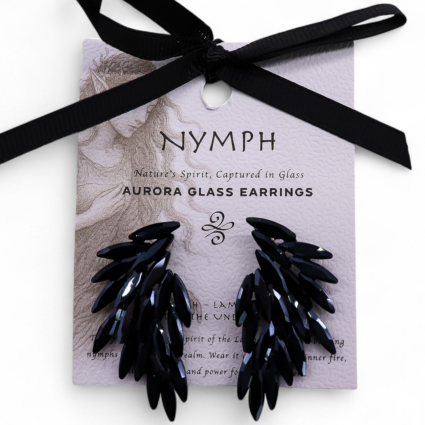 Boucles d'oreilles ailes d'ange - verre vintage - noir de jais
