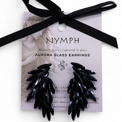 Boucles d'oreilles ailes d'ange - verre vintage - noir de jais