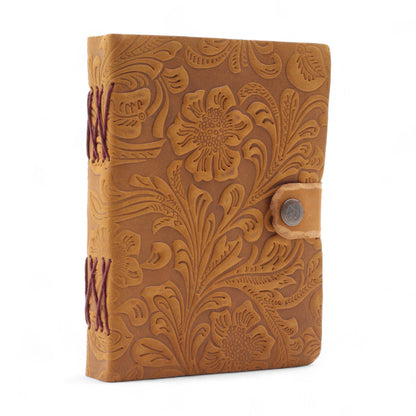 Carnets en cuir gaufré (18x13 cm) - Imprimé floral cannelle - 200 pages
