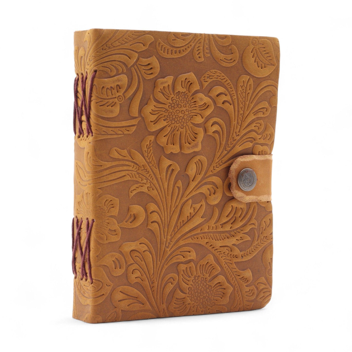 Carnets en cuir gaufré (18x13 cm) - Imprimé floral cannelle - 200 pages